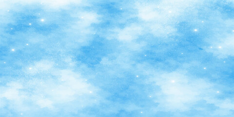 Obraz premium Beautiful blue winter sky background with fluffy white cumulus clouds and natural light in a clear summer atmosphere