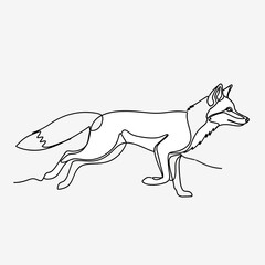 Fototapeta premium Minimalist One Line Drawing of a Fox Walking - Continuous Line Art Wildlife Illustration
