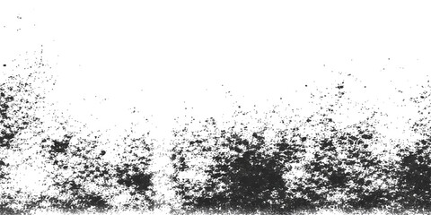 An abstract dark grunge background featuring a black ink splat design with a dirty paint texture, artistic spray splatter, and a decorative liquid drop border for a vector illustration wallpaper