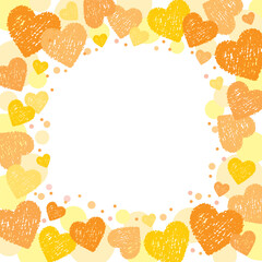 バレンタインのクレヨンハートの正方形フレーム/イエロー