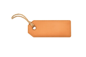 Blank brown leather tag with a braided rope string, perfect for pricing, branding, or gift messaging. Transparent background