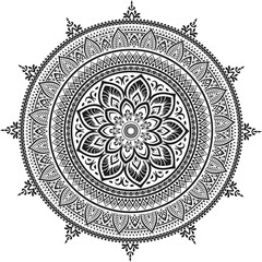 Intricate Black and White Floral Unique Mandala Design, Jersey texture, Clothes Fabric Texture.