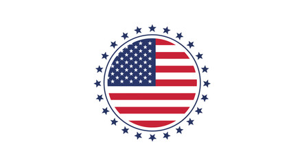 Circular American Flag Emblem Surrounded by a Ring of Stars on a White Background