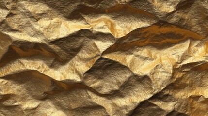 Metallic gold foil texture with shiny surface shows creased patterns and reflects light in bright settings
