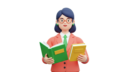 3D Cartoon Teacher with Books