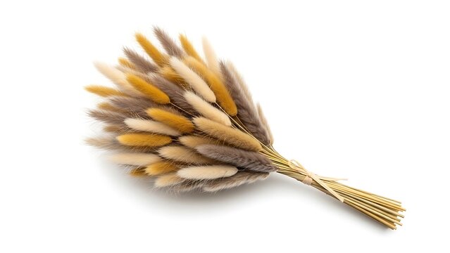 Lagurus Ovatus Grass Bouquet Decorative Bunch Dried Flowers on White Background Minimalist Home Decoration Fluffy Plants Interior Design Elements