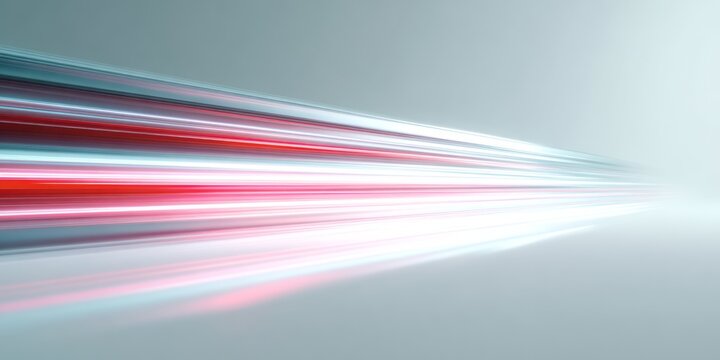 Streaking red and blue lights create a blurred motion effect.