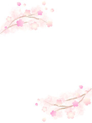 春色の桜の水彩手描き背景フレーム　縦 　sakura design