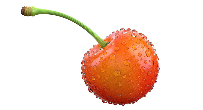 Close-up of a ripe Rainier cherry with water droplets