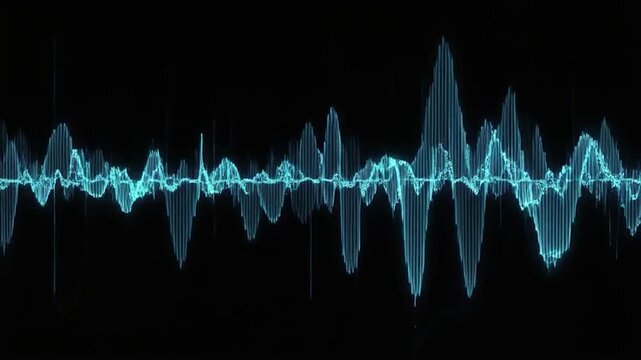 Visual representation of sound waves in motion against a black background.