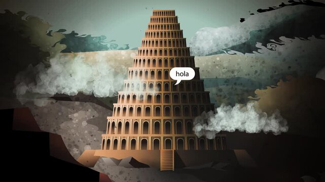 tower of babel with people speaking multiple languages