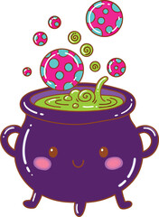 Cute Kawaii Witch Cauldron Boiling Potion Bubbles Halloween Graphics