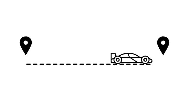 Animated Car Tracking Route GPS Navigation Line Art Icon