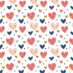 Cute Smiling Heart Seamless Pattern Pastel Love Background