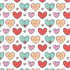 Cute Smiling Heart Seamless Pattern Pastel Love Background