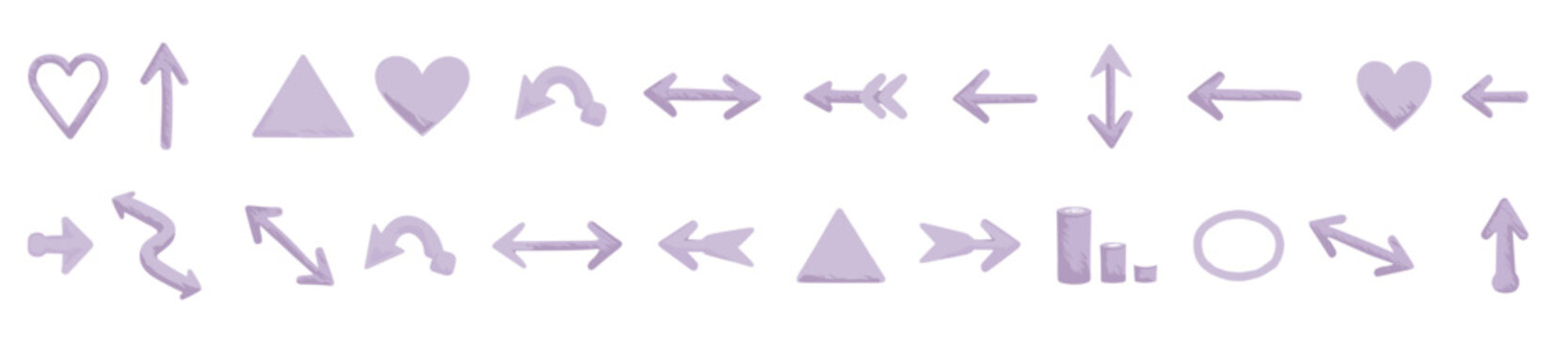 collection of purple hand drawn arrow heart triangle 