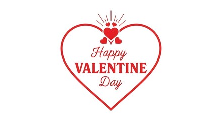 Happy Valentine's Day graphic with red outline heart, calligraphic text, and small heart elements