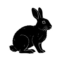 Black rabbit silhouette isolated on white background. 