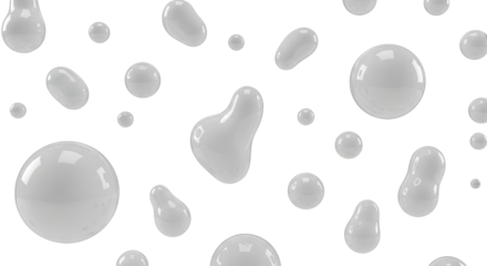 Abstract liquid blobs and spheres on a white background