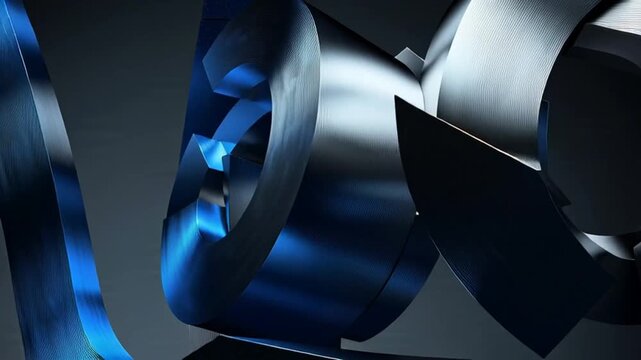 Closeup of a shiny industrial metallic sculpture likely indoors.