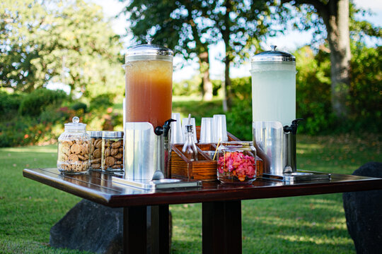 Golf Course Refreshment Station with Iced Tea and Water Dispensers