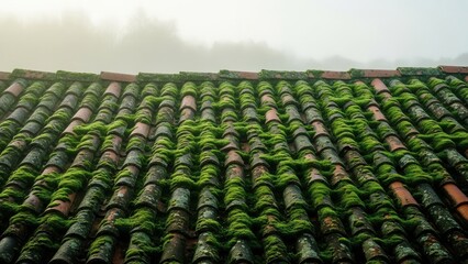 Fototapeta premium Earthy Rooftop Texture With Vibrant Green Moss Growth