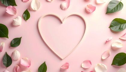 Fototapeta premium Valentine’s Day themed wellness product frame, soft pastel pink and cream background, clean studio lighting, luxury minimal style, empty space for product placement, no text, no people