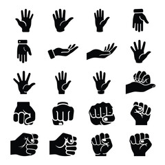 Fototapeta premium Collection of various hand icons in different gestures and orientations displayed in a grid layout.