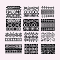 Ornamental Floral Border and Divider Pattern Set in Black and White