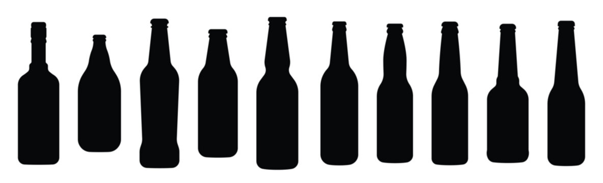 beer bottles silhouettes isolated on white background 