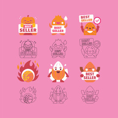 Cute Best Seller Badge Characters Set in Color, Outline and Line Styles