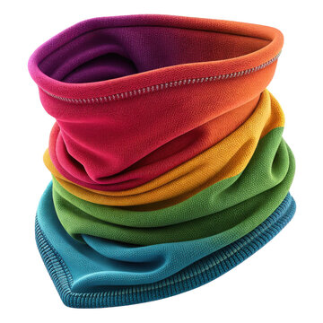 Vibrant rainbow fleece snood for cold weather warmth and style transparent background