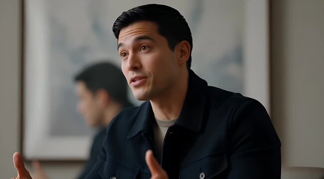 Man Gesturing in Front of Colleagues.