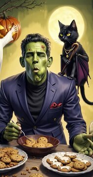 Frankenstein, mujer, cara, beldad, antifaz, buf&oacute;n, pintando, mu&ntilde;eca, moda, negro, ocular, carnaval, gente, diversi&oacute;n, color, modelaje, persona, carroceria, maquillaje, disfraces, variopinto, circo, ch