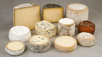 Delicious and Diverse Cheese Selection Displayed on a Neutral Backdrop