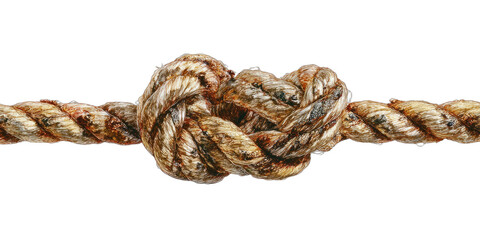 A thick, textured rope tied tightly in a central knot against a black background