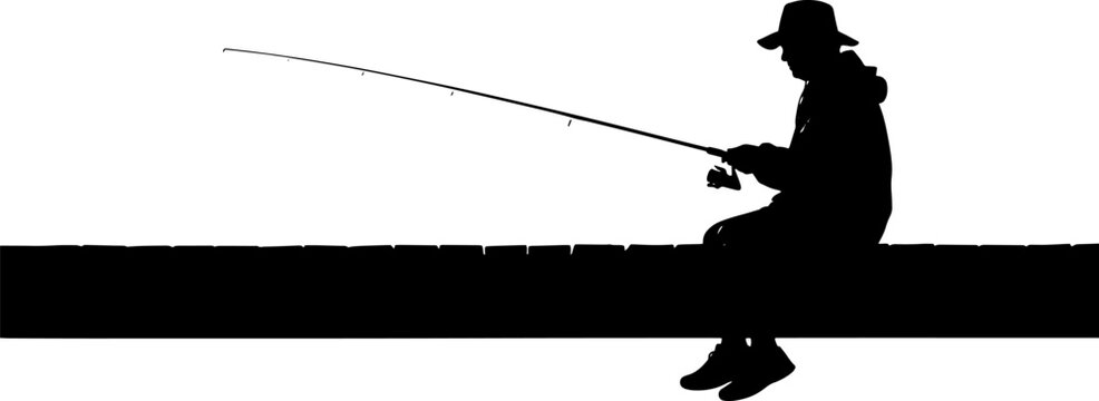 Man Fishing Silhouette Profile View Sitting.