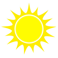 Yellow sun illustration. Abstract design of a shining sun in a flat style.	