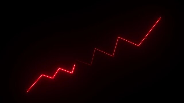 Neon red jagged line graph ascending on black background abstract bright