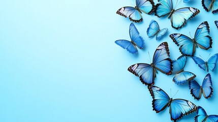 A beautiful arrangement of blue butterflies against a vibrant backdrop, evokes feelings of freedom and transformation