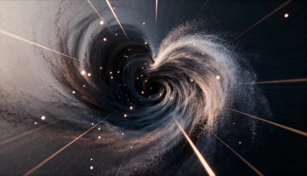 Abstract swirling heart vortex of glowing light points emerging from center and dissipating for valentines day and romantic futuristic energy background