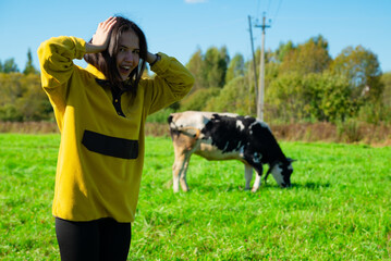 Woman and cows
