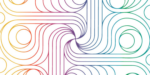 abstract composition of interwoven curved lines forming spirals and loops in a rainbow gradient. Suitable for modern design, backgrounds, branding,