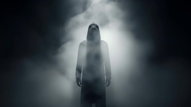 Mysterious Figure Emerges from the Shadows in a Foggy Atmosphere.