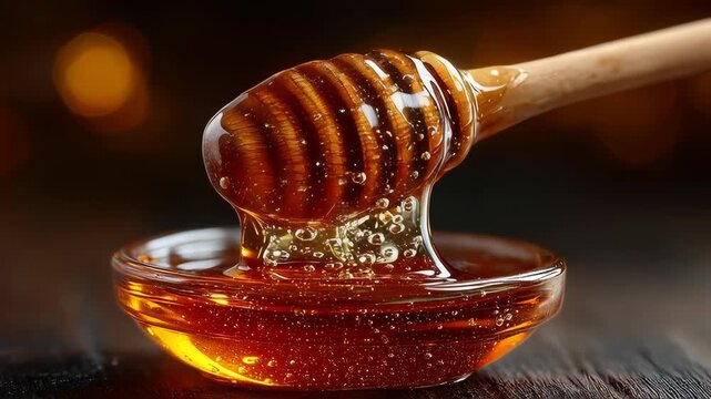 Golden Honey Dripping from Wooden Dipper / 木製ディッパーから滴る黄金の蜂蜜4