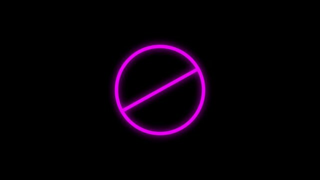Simple neon line Ban icon. Warning, stop or no entry forbidden red color circle and line symbol icon animation 