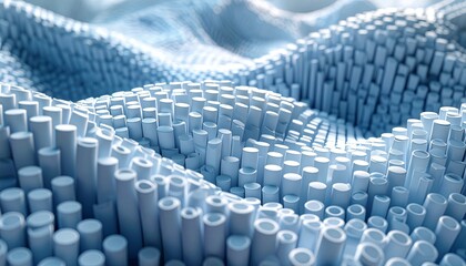 Obraz premium Blue cylindrical 3D nanotechnology structure.