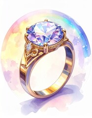 ルノルマンカード「指輪」祝福を象徴するダイヤモンドリングの水彩画イラスト
Lenormand Ring &ndash; Diamond Ring Symbolizing Commitment and Blessing