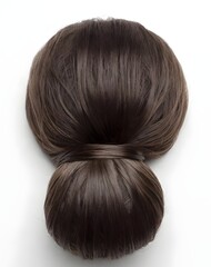 A low hair bun hairstyle in dark brown. Professional, elegant, and realistic.
