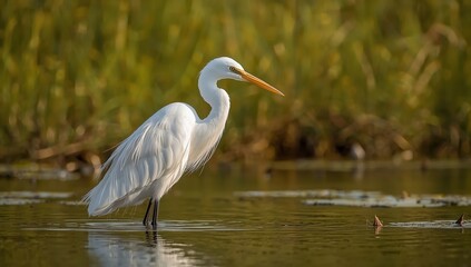 Naklejka premium Little egret, Egretta garzetta, during a sunny summer day